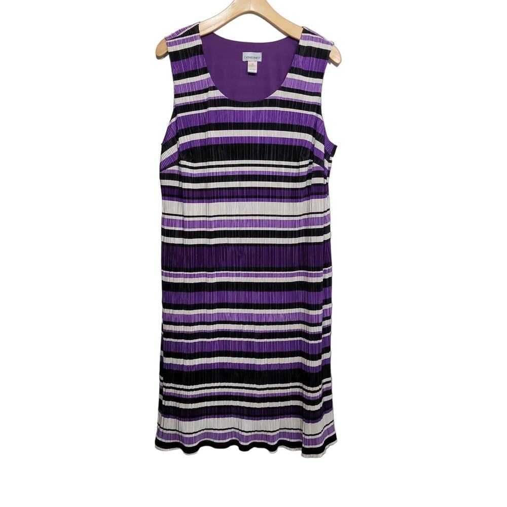 Catherines 2X Striped Crinkle Midi Dress Spring Wedding Guest Purple Multi EUC